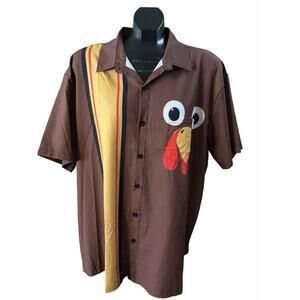 Funny Thanksgiving Turkey Button Up Shirt Men’s L Novelty Holiday Party Costume